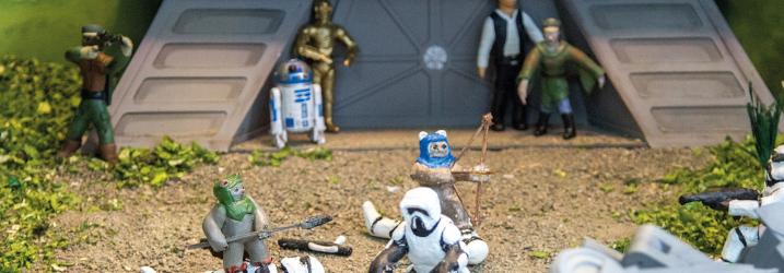 Star Wars models including Han Solo, C3PO and stormtroopers.